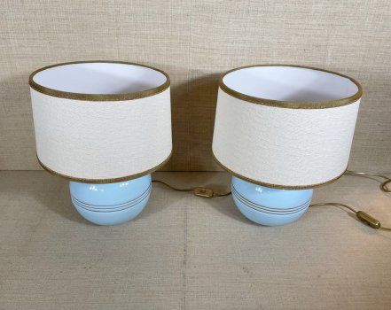 COPPIA LAMPADE BASE IN CERAMICA AZZURRA