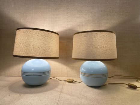 COPPIA LAMPADE BASE IN CERAMICA AZZURRA