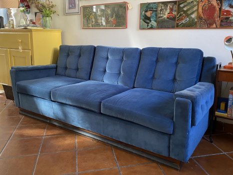 DIVANO VELLUTO AZZURRO